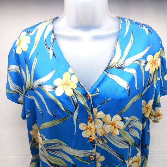 Paradise Found Authentic Hawaiian Floral Rayon Camp Shirt. Blue. VNTG Women's XL - Picture 3 of 11